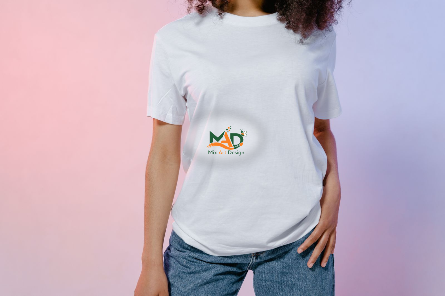 Mix Art Design t-shirt print preview modeled with logo artwork